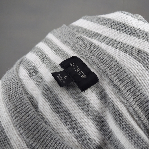JCrew Sweater Long Sleeve Crew Neck Stripe Cotton Gray White Large Mens - Picture 3 of 7